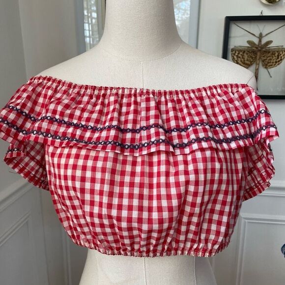Vintage 70s Red Gingham Crop Top High Rise Shorts M - Picture 3 of 10